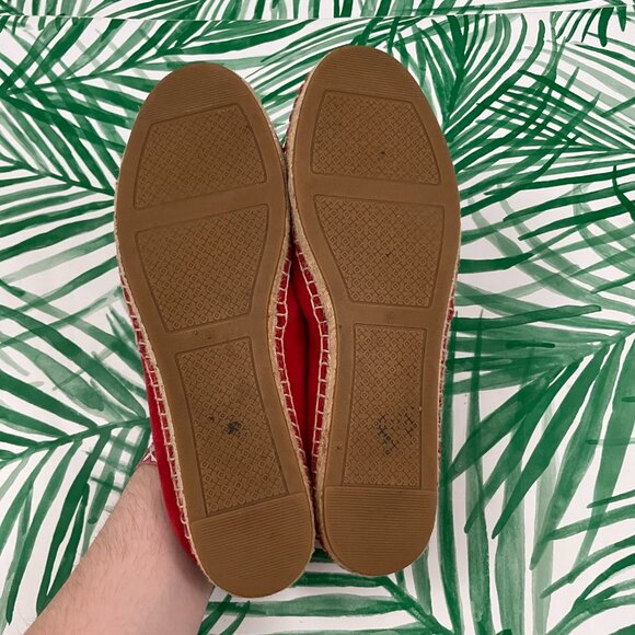 Tory Burch Ruby Red Suede Logo Espadrille Flats Size 10.5 - Picture 2 of 9